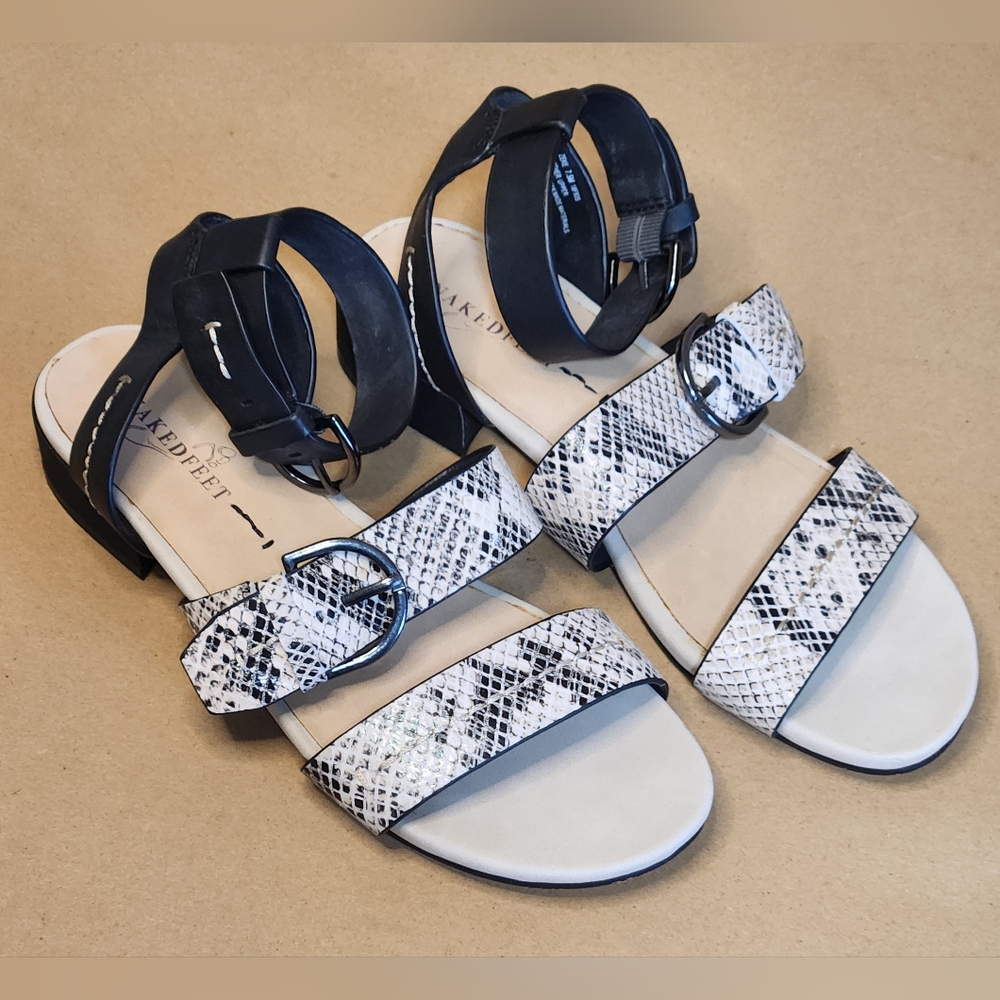 Naked Feet Sandals “Zeke”Snake Print Strappy Sandals in women’s size 7.5